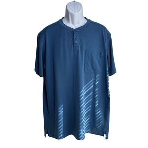 Duluth Trading Co Men Size 2XL Blue Coolmax Short Sleeve Henley Pocket T Shirt